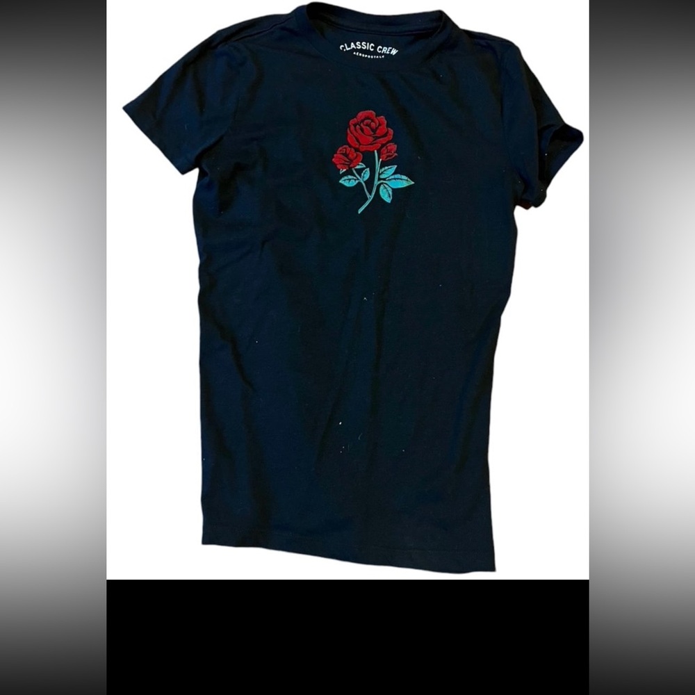 Aero Aeropostle medium rose black classic crew tee shirt